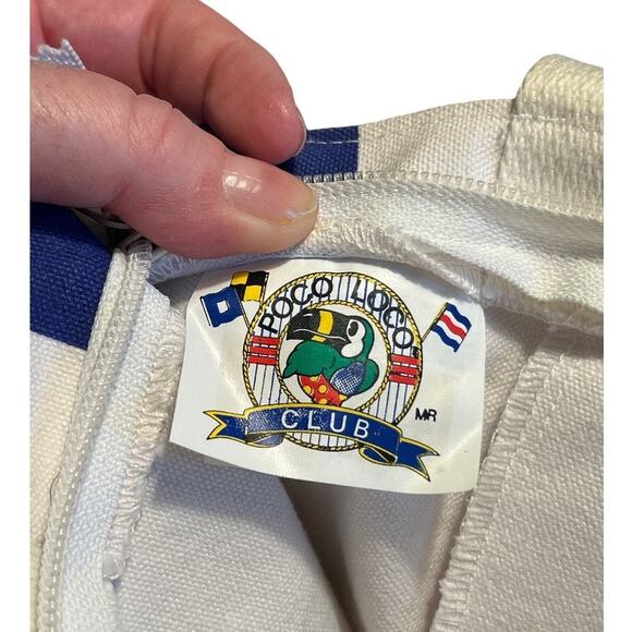 Vintage Poco Loco Club Cancun Mexico Canvas Zippered Tote Bag Blue White Parrot - Picture 11 of 13